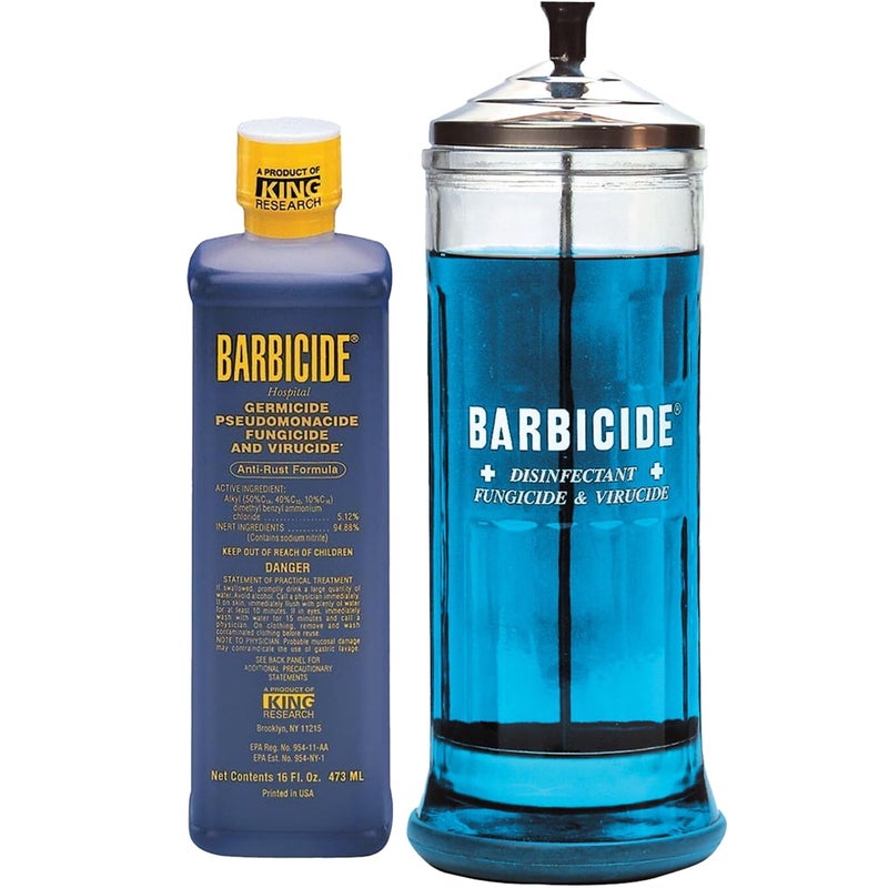 BARBICIDE Disinfectant Jar and Concentrate Starter Set (37 Oz Jar +16 Fl Oz)â€“ Professional Salon, Spa & Barber Tool Sanitizing Kit - Image 1